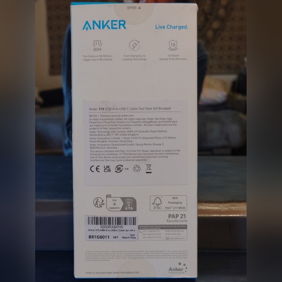 ANKER 2pack Series 3 USB-A to USB-C 6 foot cables, NIB NWT - Picture 3 of 7